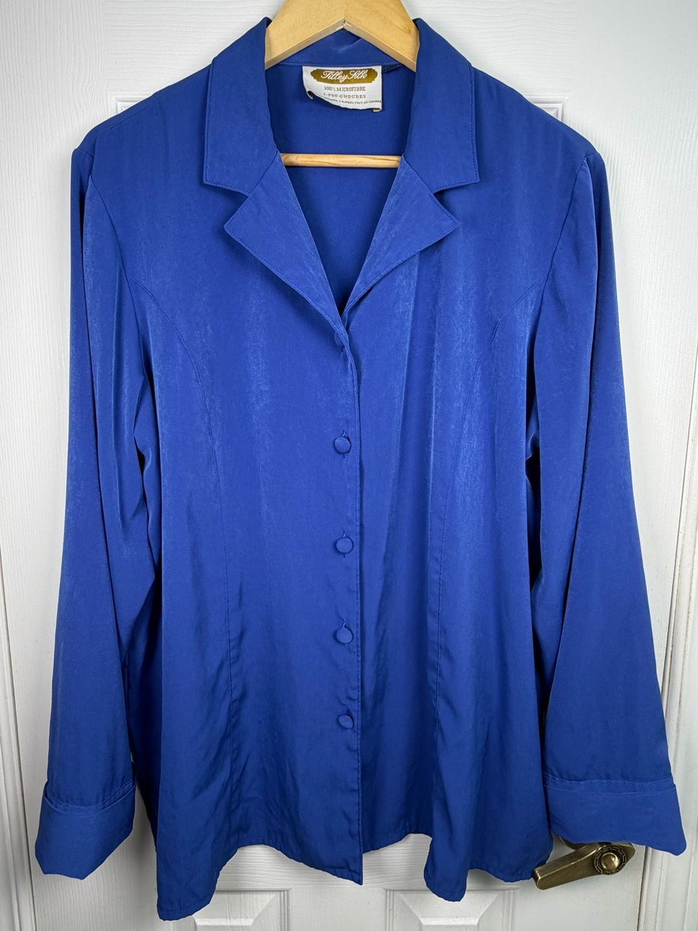 Tilley Cobalt Blue Silky Button Down Shirt Women's XL Luxury Office Minimalist